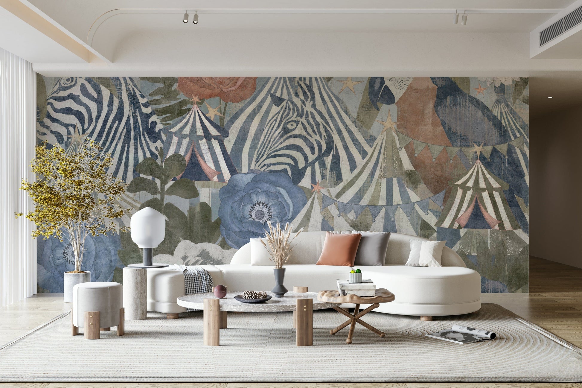 Wall mural with a circus flora vintage carnival theme.

