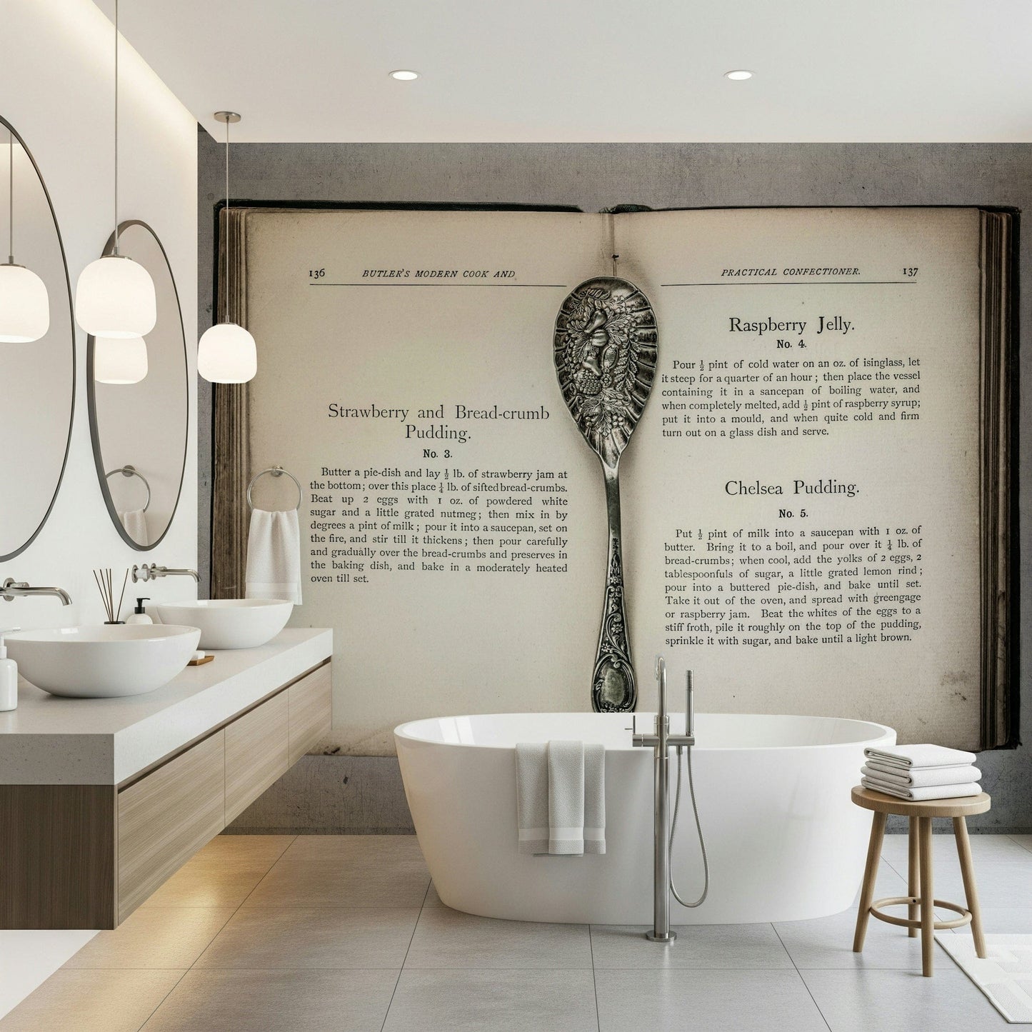 Nostalgic gastronomy Culinary Antiques wall mural with engraved utensil and text.