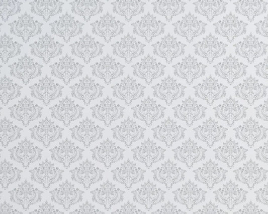 Vintage Damask White Grey Wallpaper