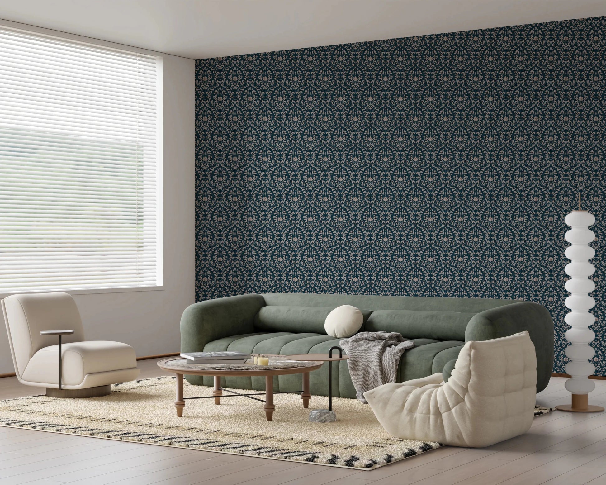 Vintage DARK BLUE DAMASK Wallpaper⁠