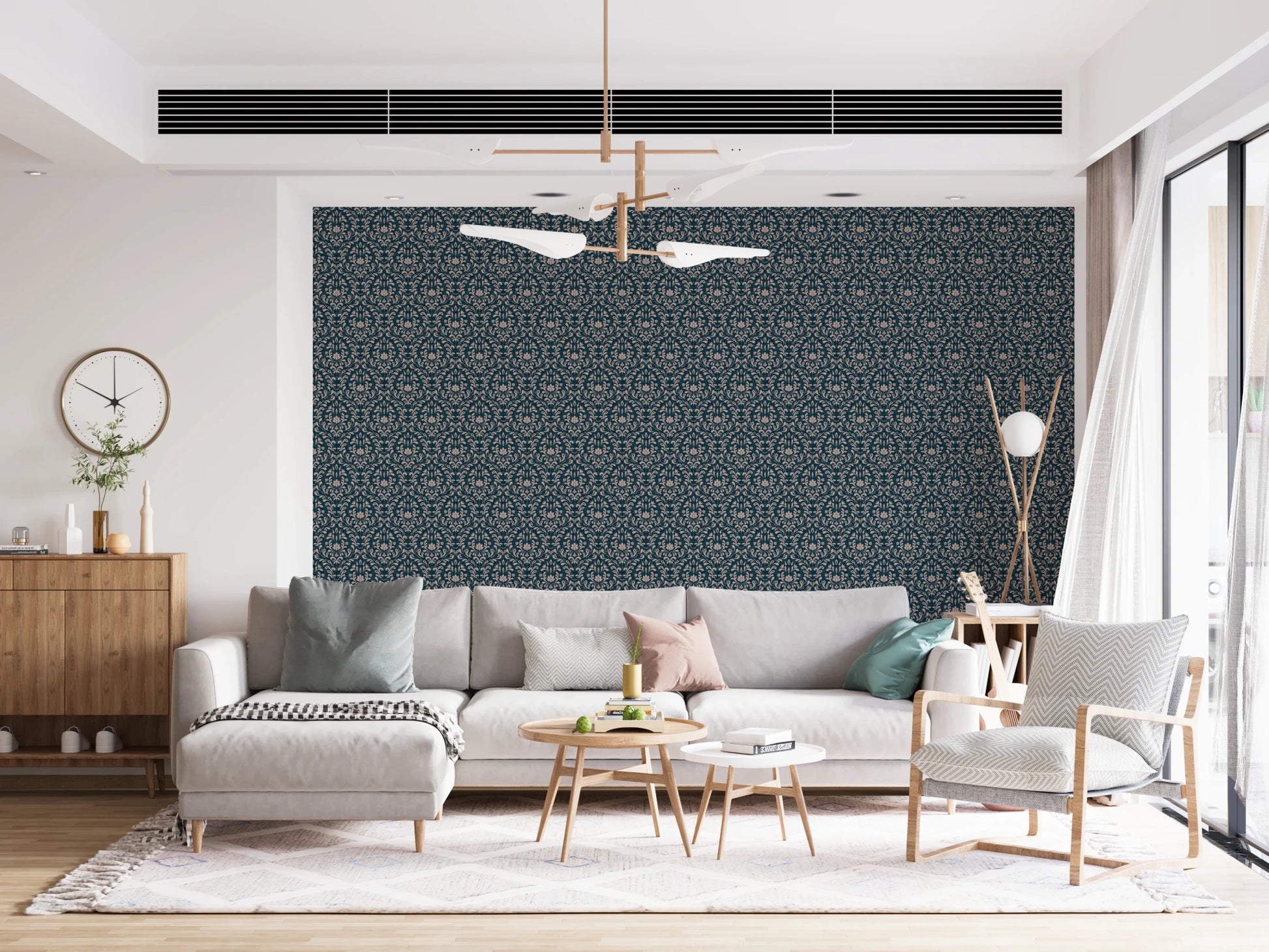 Vintage DARK BLUE DAMASK Wallpaper⁠