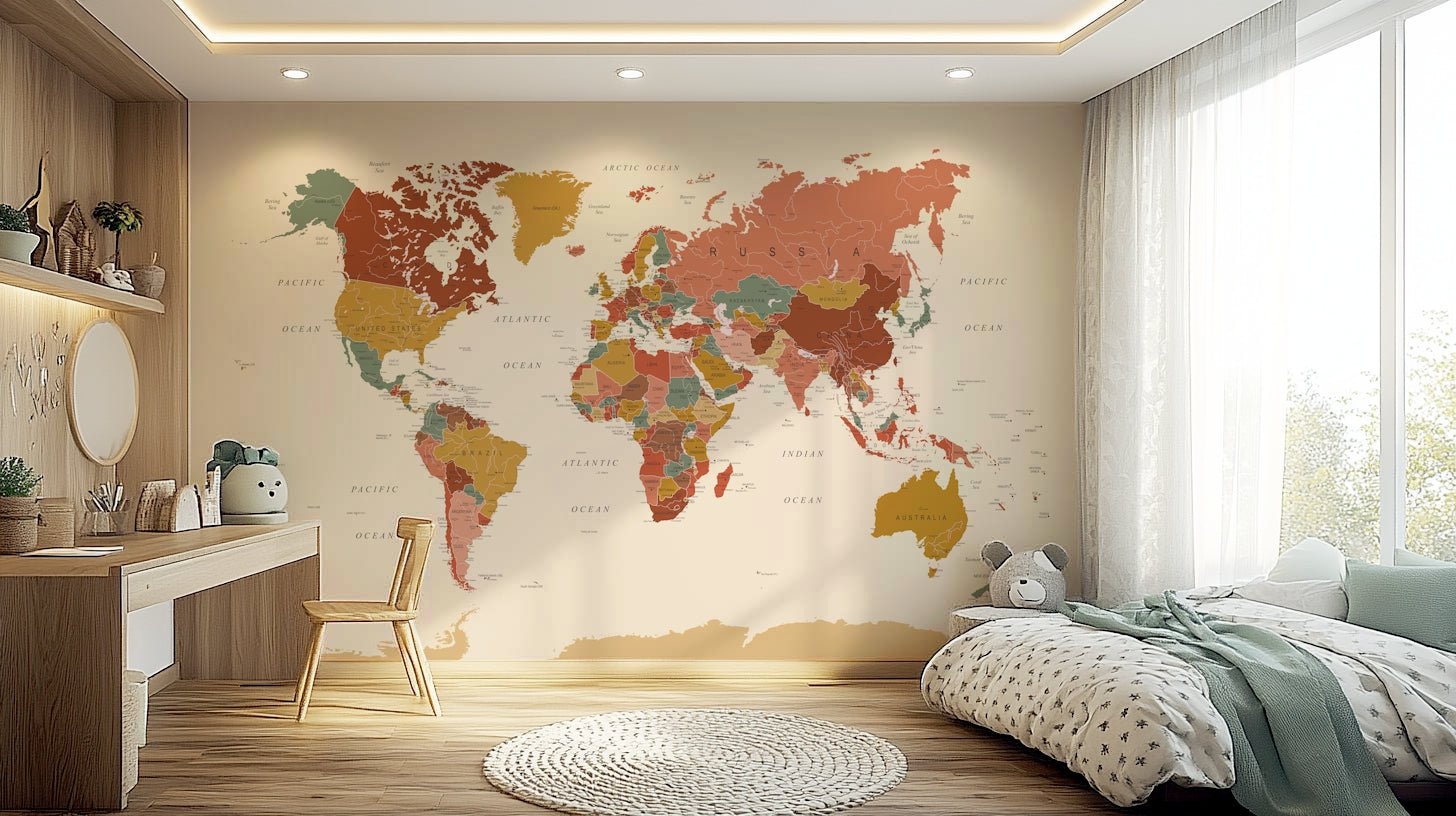 Wall mural of world map for study or office
