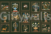 Sitting area feature wall with floral panel mural, structured wall styling and soft colours