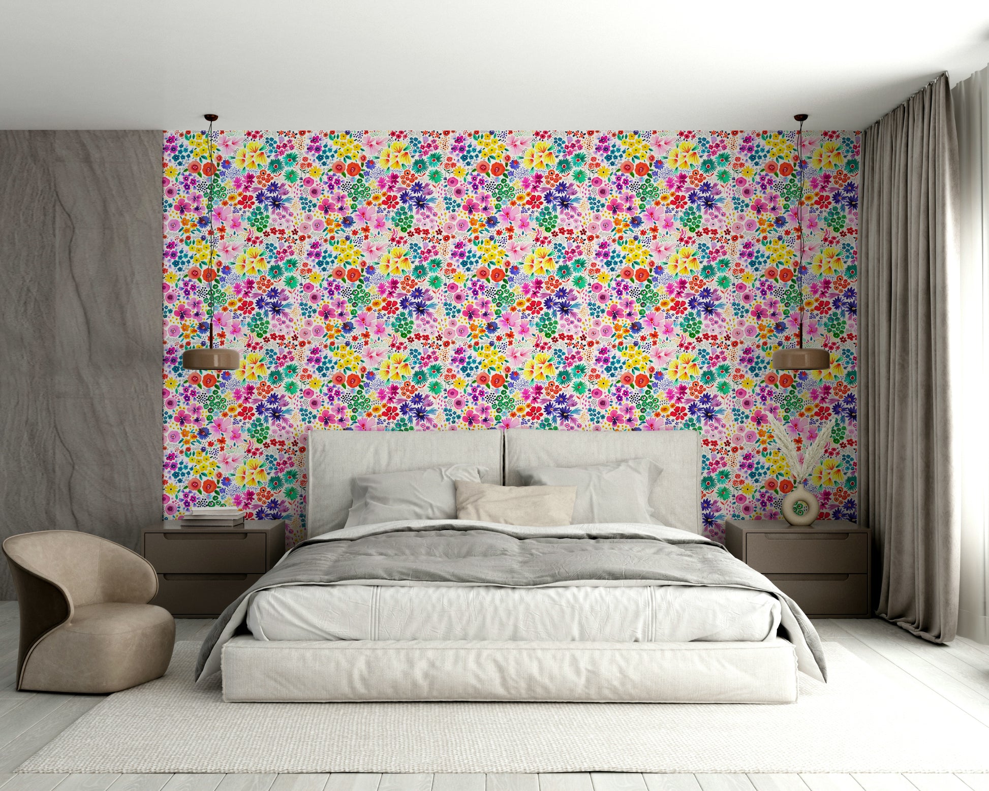 Little flowers on vintage-style decorative wallpaper

