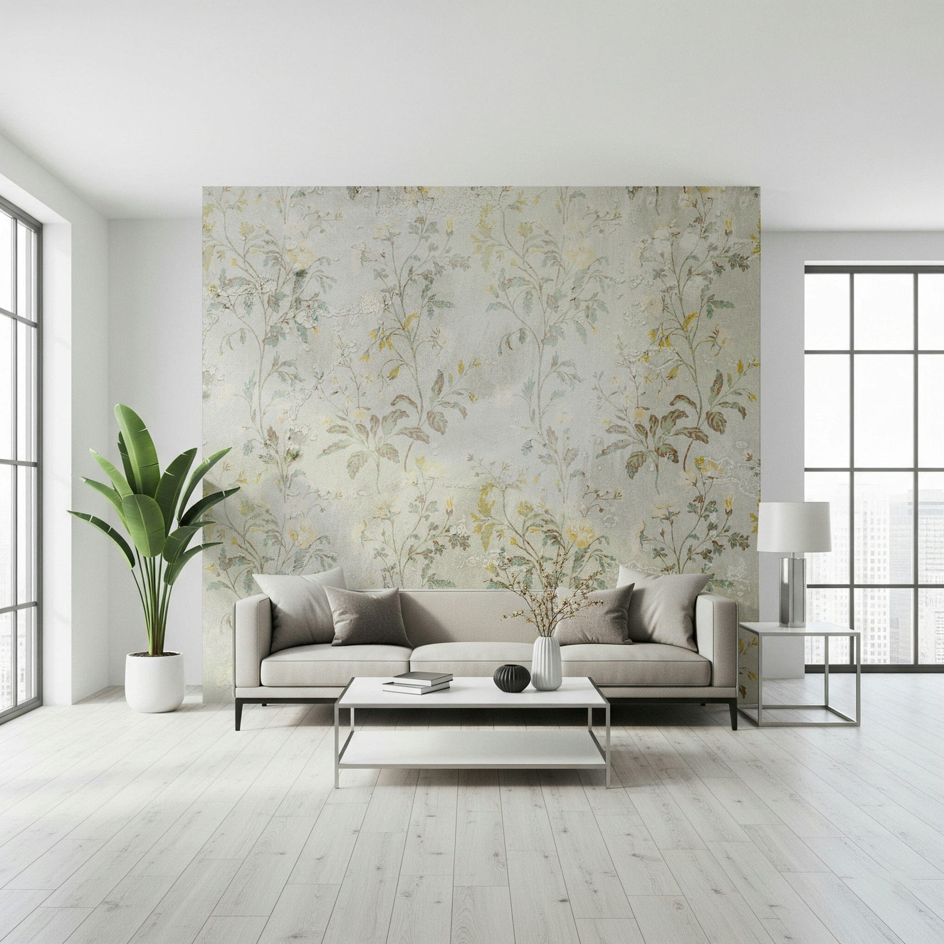 Nature-Inspired Wall Mural – Botanical mural with whispering leaves and gentle greenery for bedrooms or living spaces.