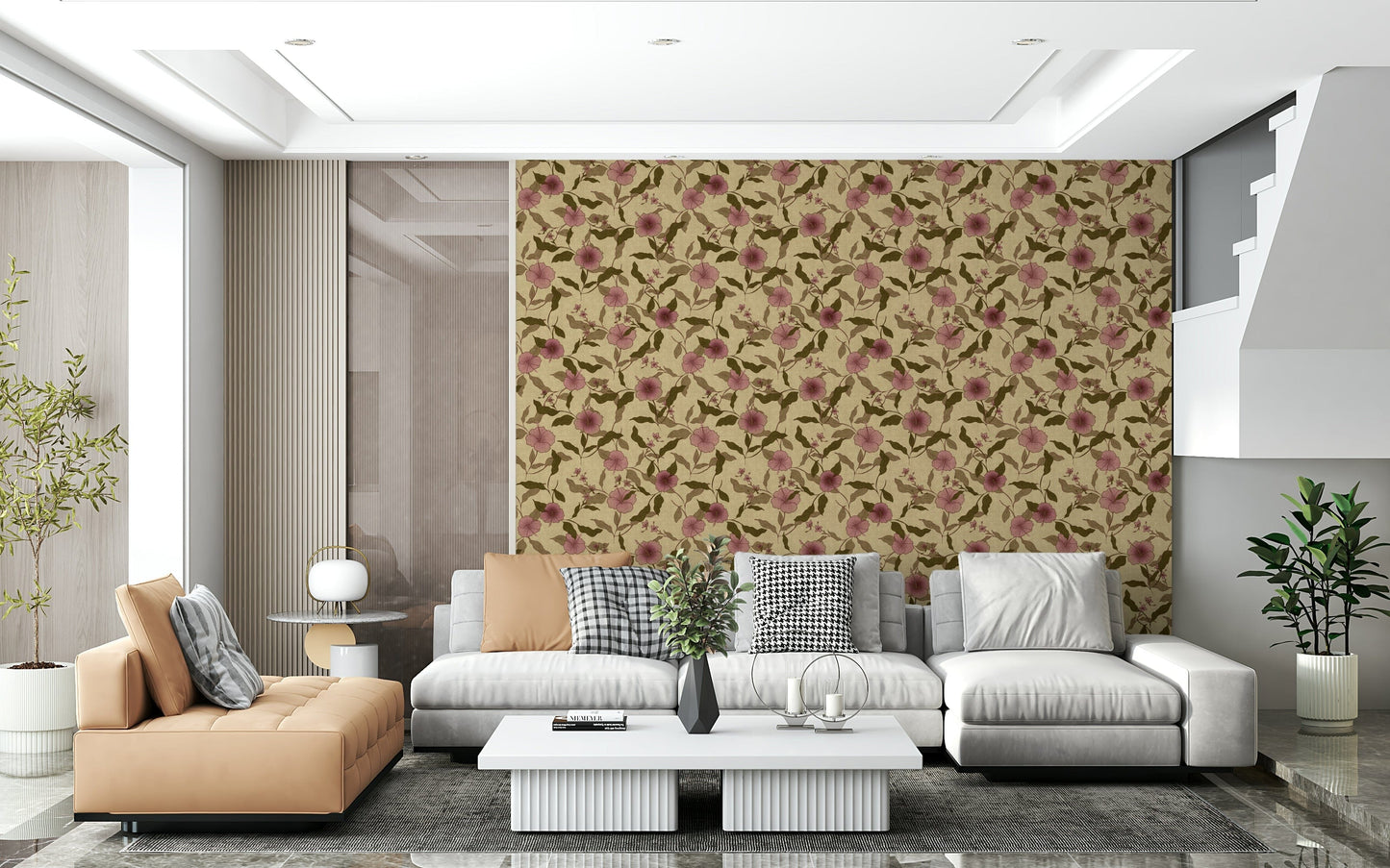 Charming Heritage design, vintage pink tropical bloom decorative mural.