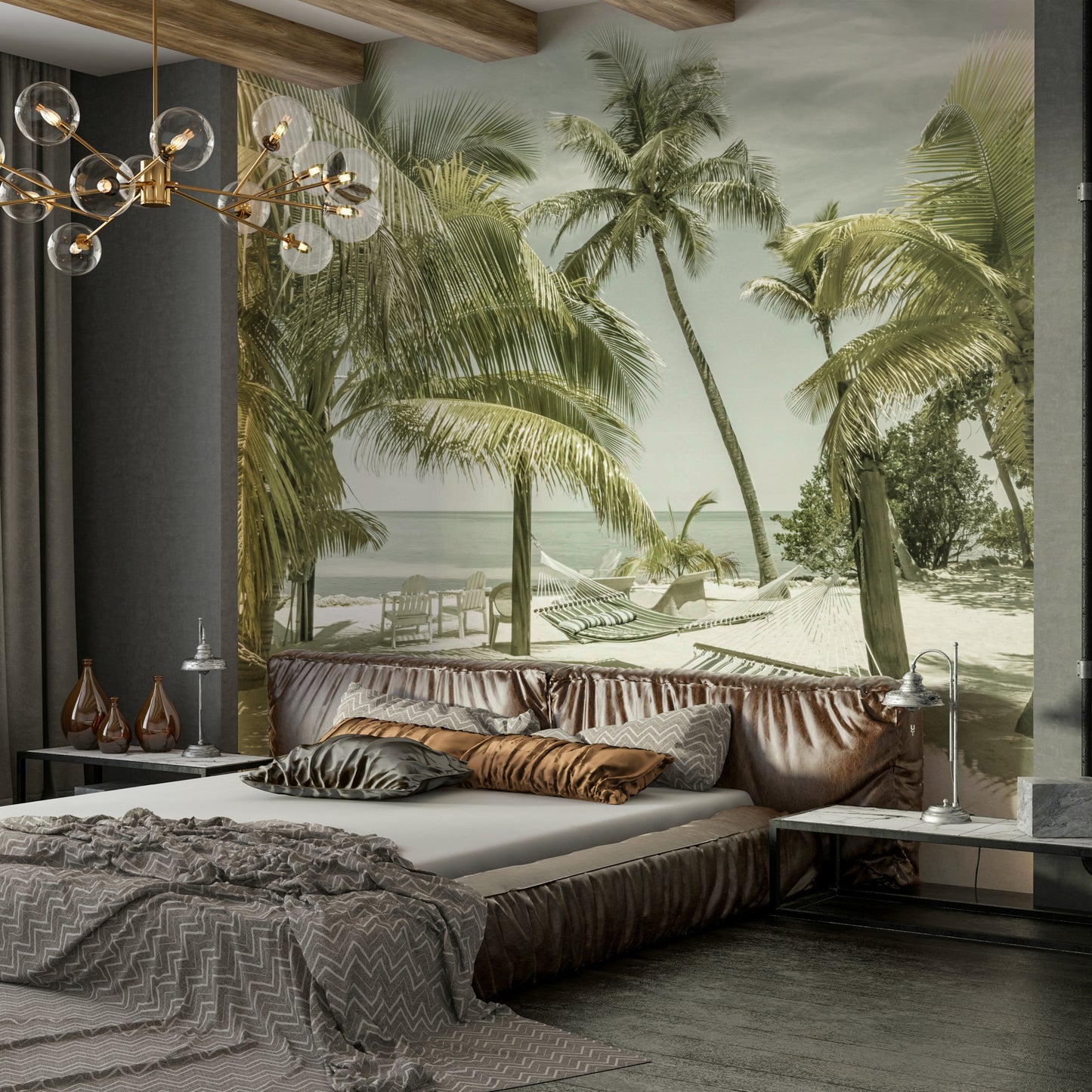 Vintage Florida wall mural with beach view

