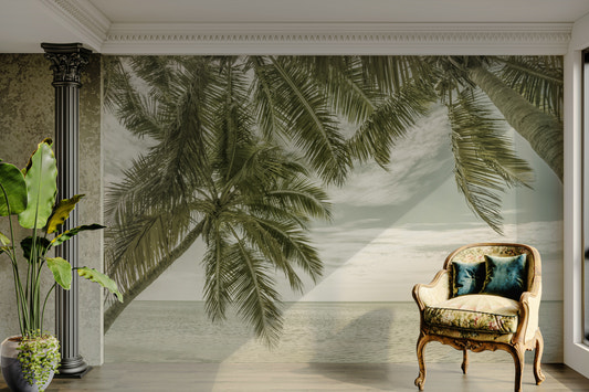 Calm ocean wallpaper with vintage travel look

