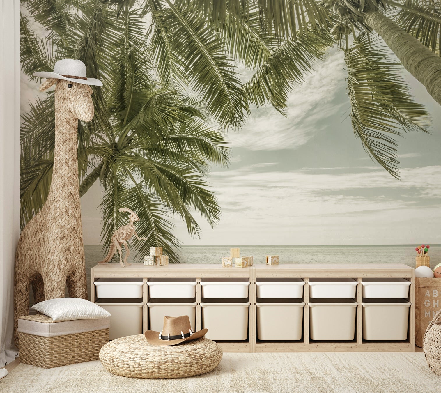 Mural wallpaper of Florida beach in retro style

