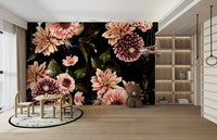 The mural extends across the entire wall, creating a dynamic backdrop.

