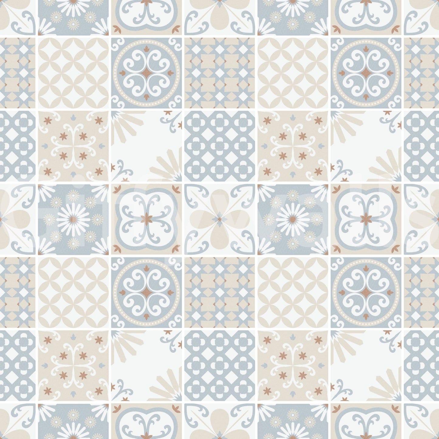 Vintage Folk Tiles ‚Äì Blue Breeze Wallpaper‚Å†