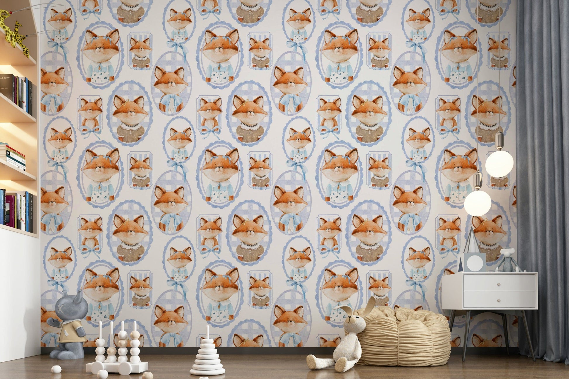 Fox Portrait Gallery wallpaper charming animal faces blue frames