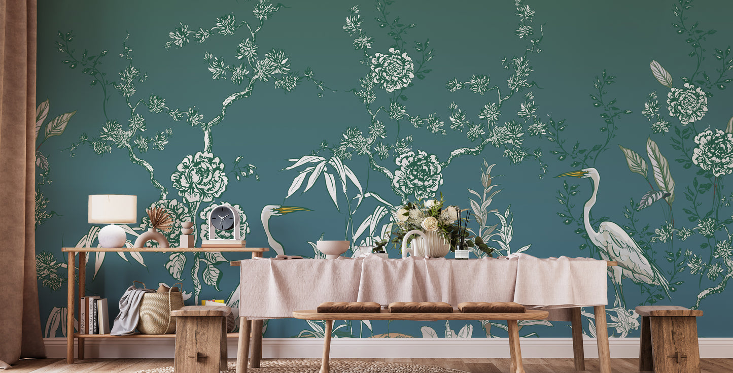 Vintage Garden Crane Birds Wallpaper Mural - Giffywalls