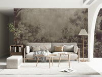 Old English Garden Fresco Aubergine mural balustrade classic foliage design.