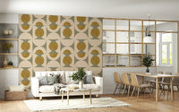 Chic vintage wallpaper showcasing layered arcs and oval shapes in calming earthy tones.