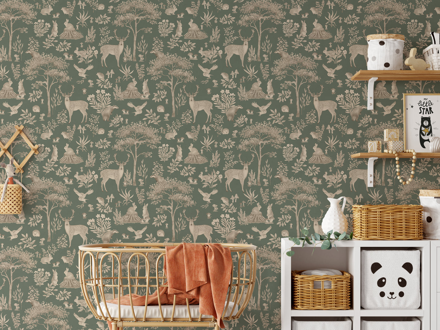 Carta da parati della fauna selvatica verde vintage