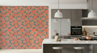 Stunning Big Bloom art, saturated orange and pink floral statement wall.