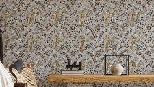 Vintage Laub golden und grau Tapete
