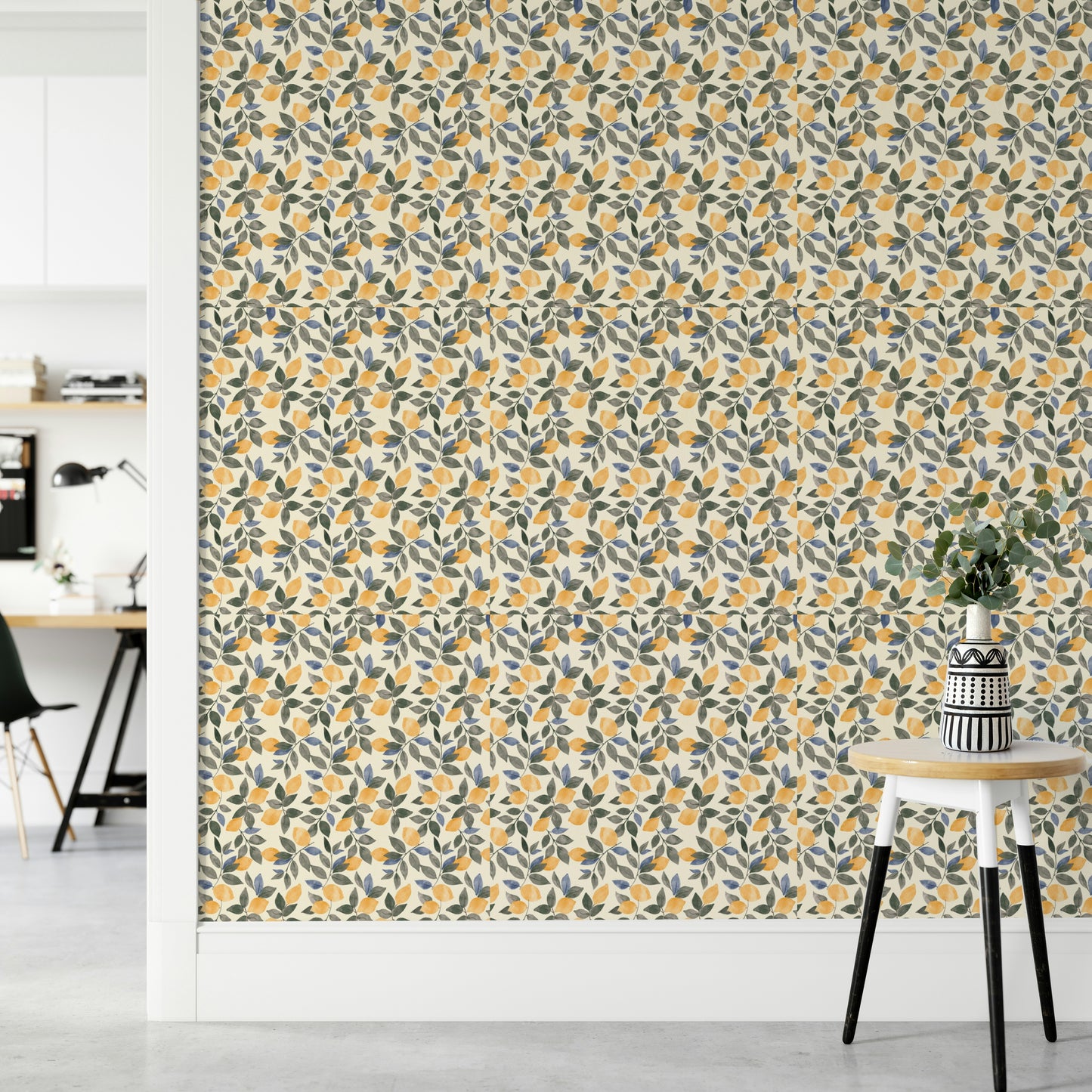 A close-up of the detailed lemon pattern.

