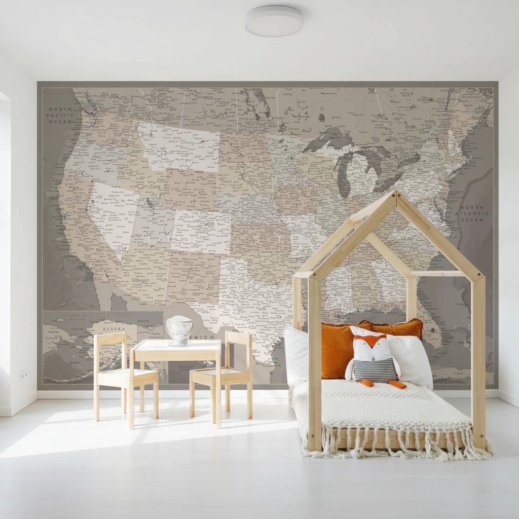 Vintage - looking detailed USA Map, Davey Wall Mural