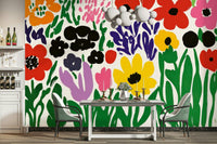 Mid-century modern wall mural with floral forms

