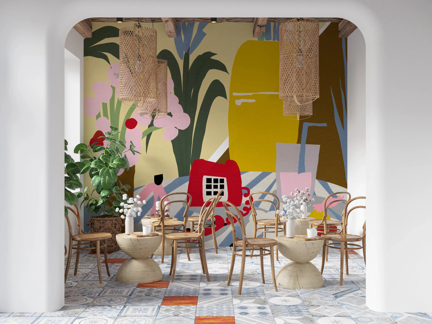 Vintage mid century kitchen still life Wall Mural