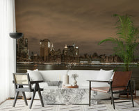 Manhattan and Brooklyn bridges, moody night lighting, captivating wall print.