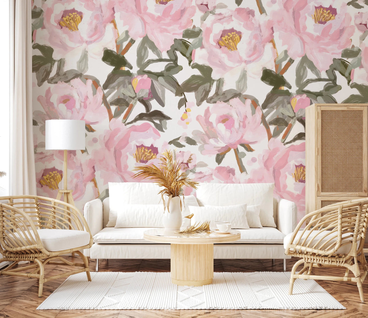 Vintage Oil Painted Peonies Wall Mural for Modern Homes