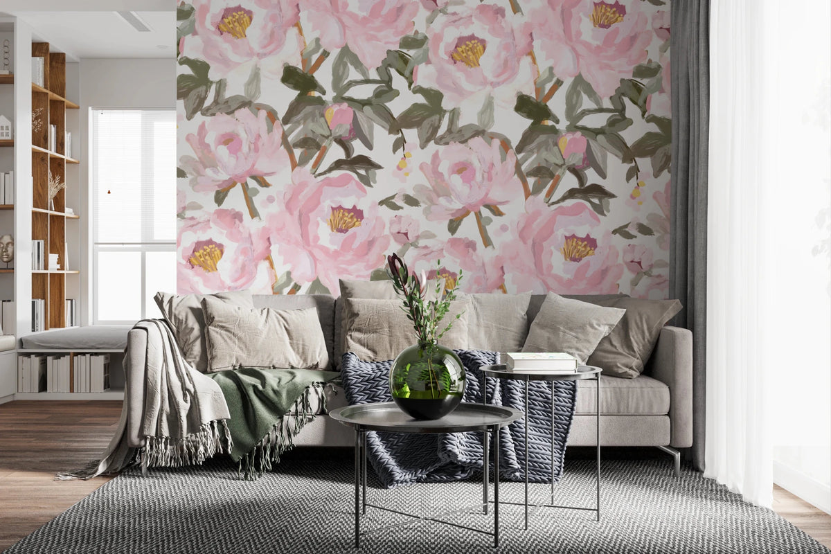 Vintage Oil Painted Peonies Wall Mural for Modern Homes