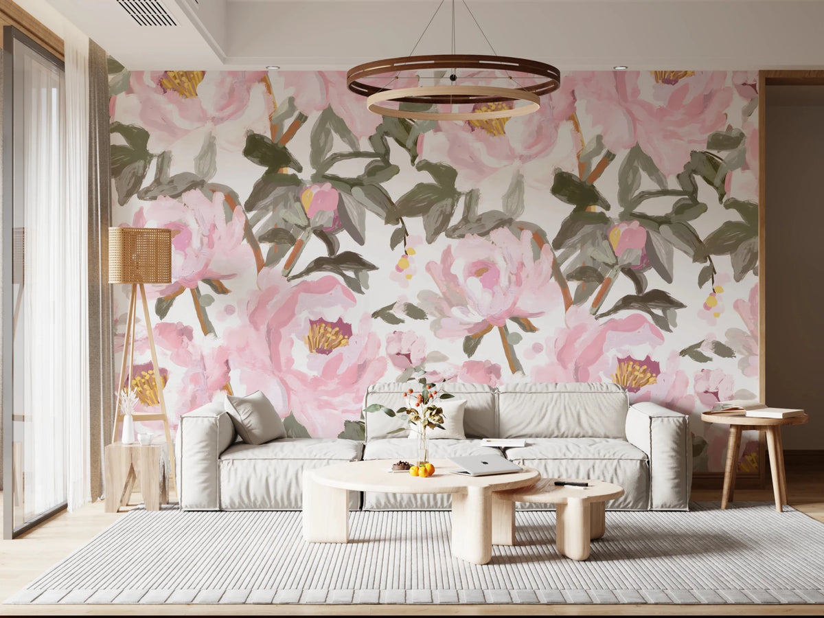 Vintage Oil Painted Peonies Wall Mural for Modern Homes