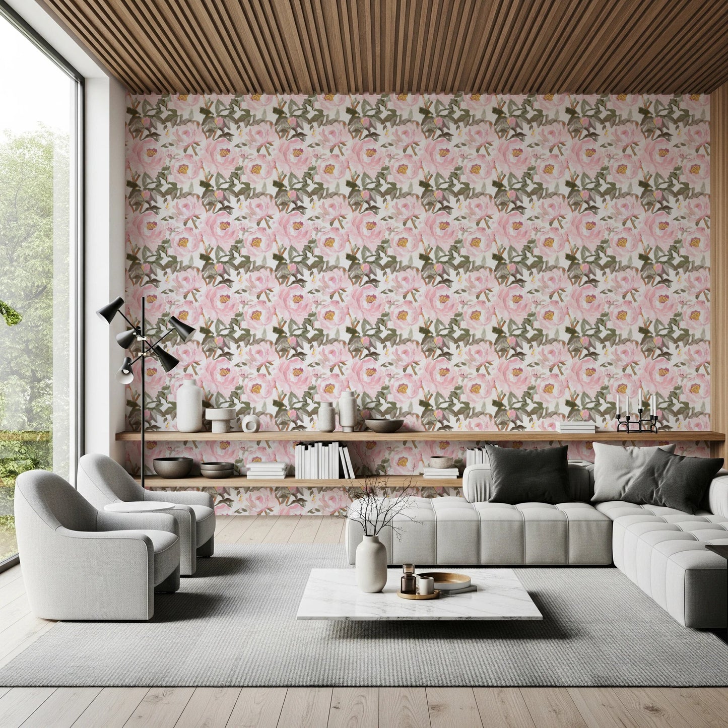 Vintage Oil Painted Pink Peonies with Soft Romantic Petals Wallpaper⁠