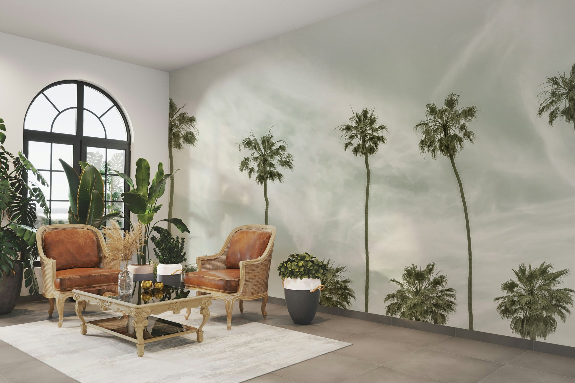 Vintage Palm Trees Wall Mural with detailed tropical palms.

