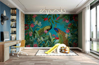 Exotic peacock mural with floral patterns for walls

