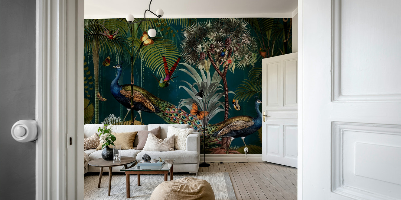 Vintage Peacock Twilight Paradise mural for a luxurious space.

