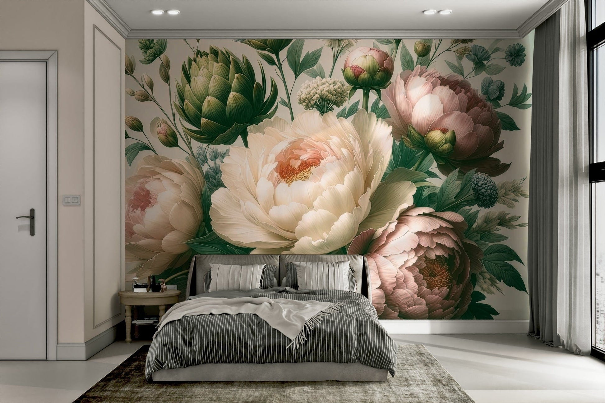 A classic baroque mural with a peony pattern.