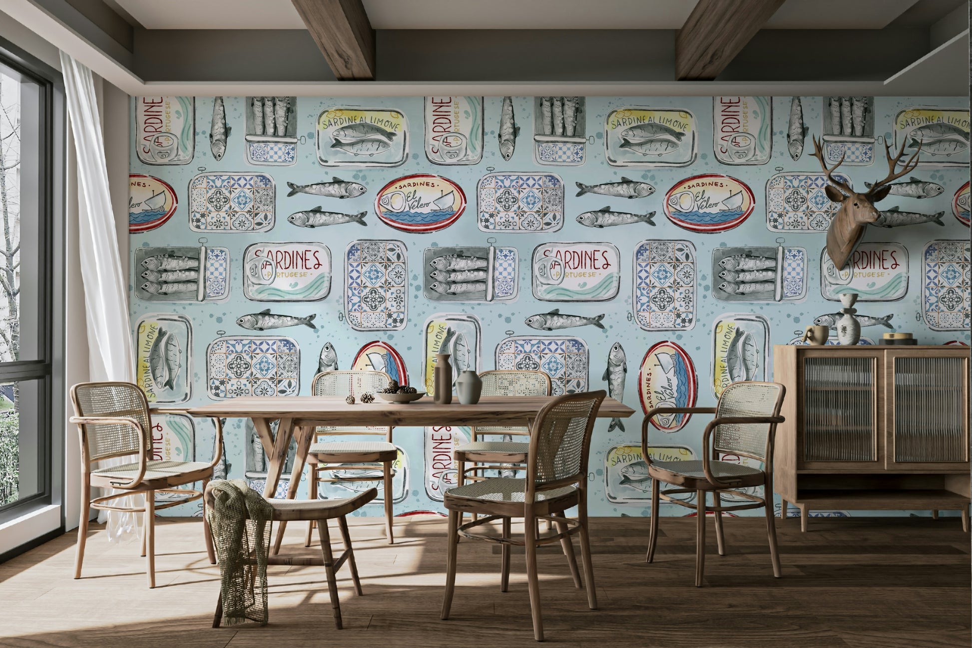 Retro sardine cans in pastel background

