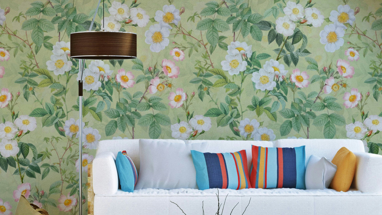 Vintage Rose Garden 3 Wallpaper with soft pink and cream roses.

