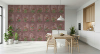 Vintage Rosewood Garden Wall Mural featuring dusty pink roses in a bedroom.