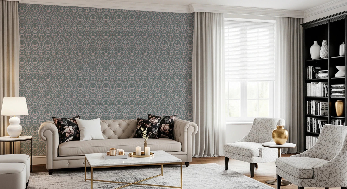 VINTAGE TEAL DAMASK Wallpaper⁠