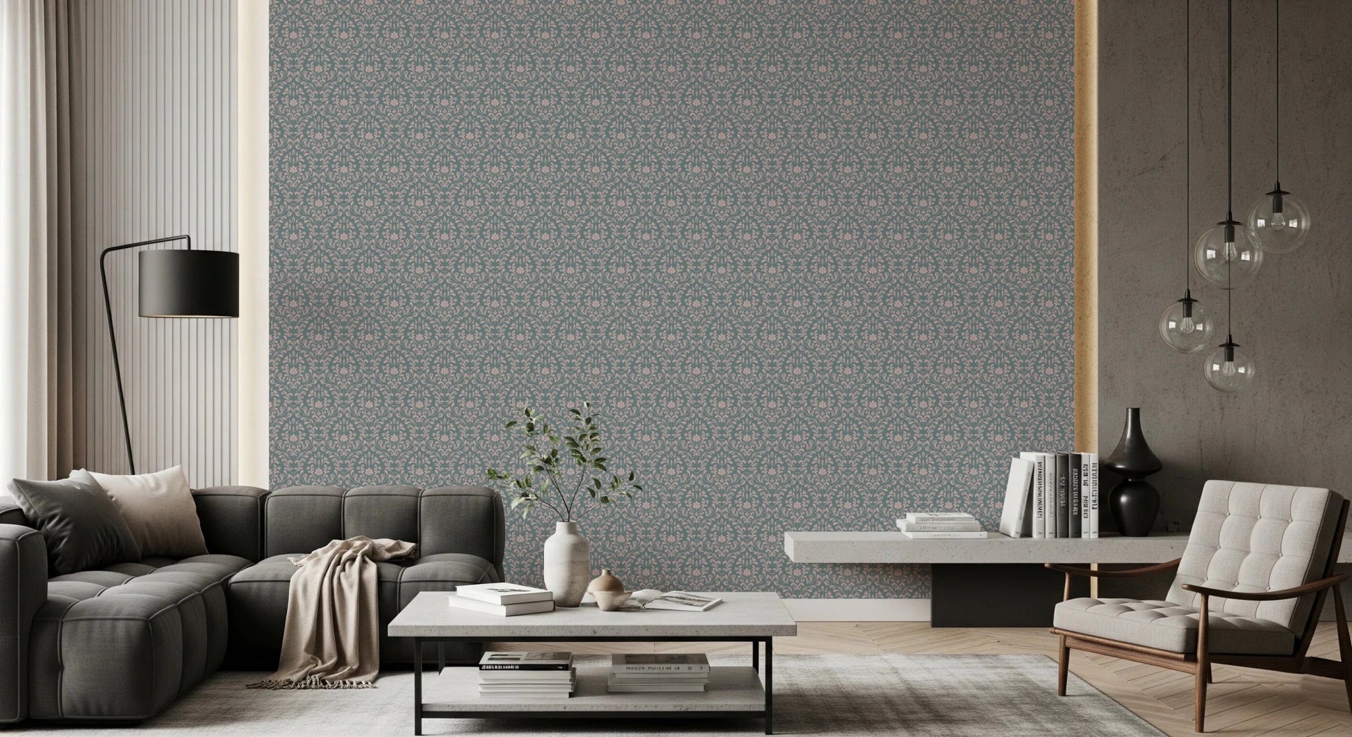 VINTAGE TEAL DAMASK Wallpaper⁠