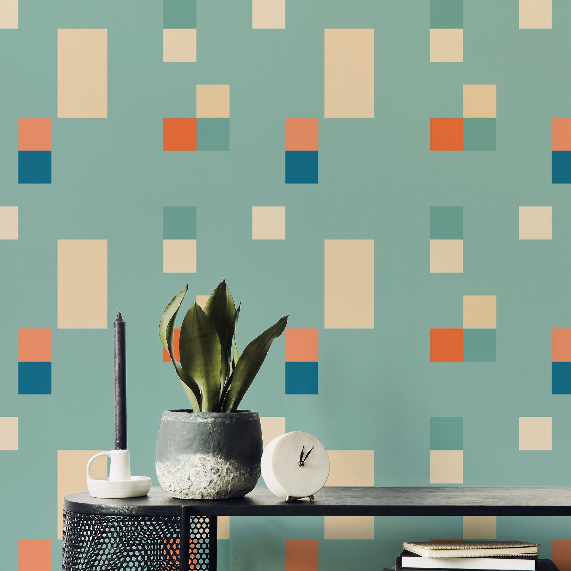 Timeless Vintage Tiles Blue Color Wallpaper mural