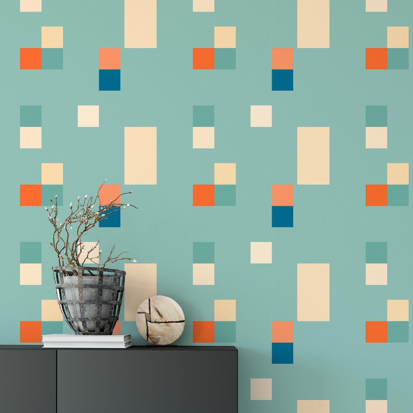 Elegant Vintage Tiles Blue Color Wallpaper mural
