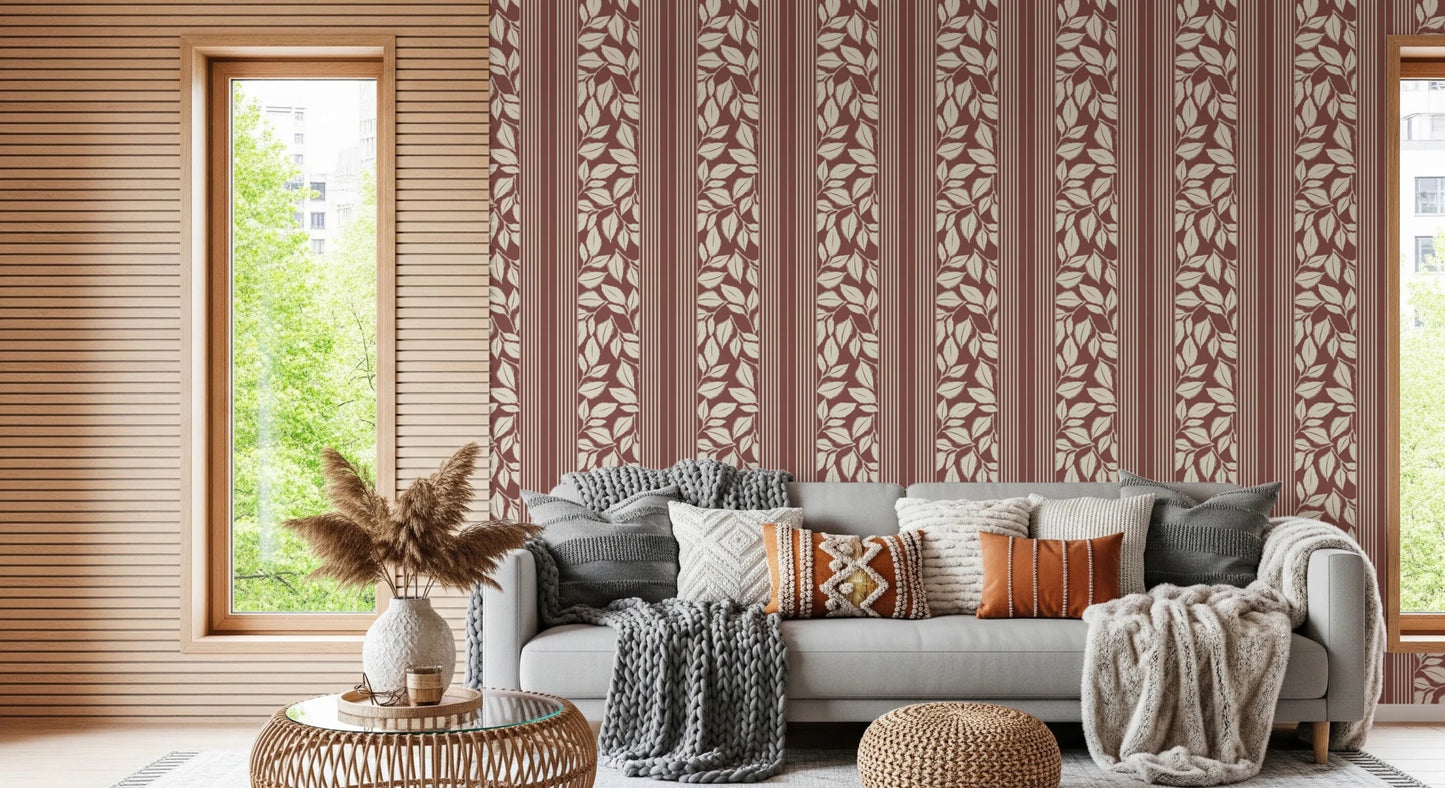 Vintage Trailing Foliage Dark Red Wallpaper⁠