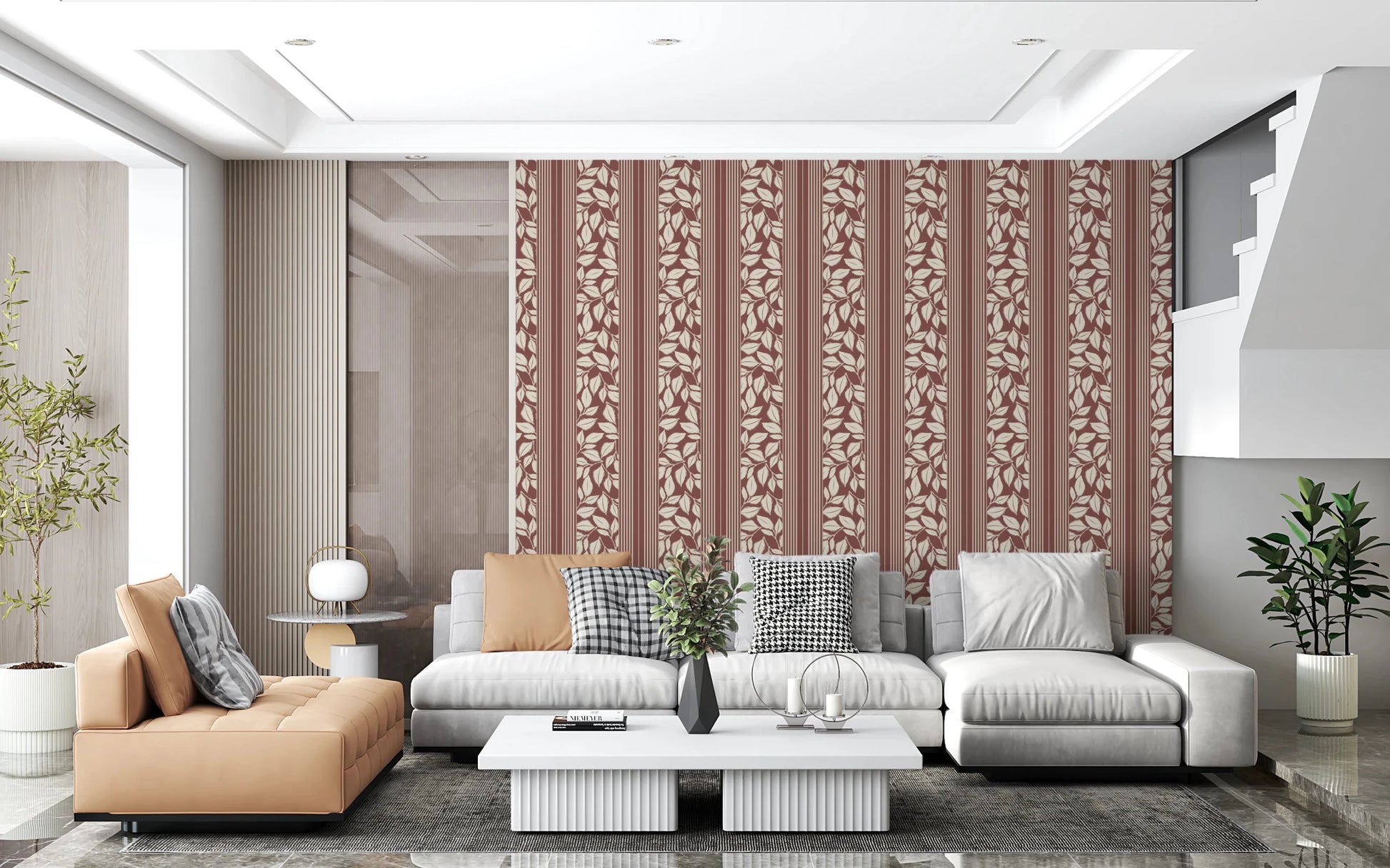 Vintage Trailing Foliage Dark Red Wallpaper⁠