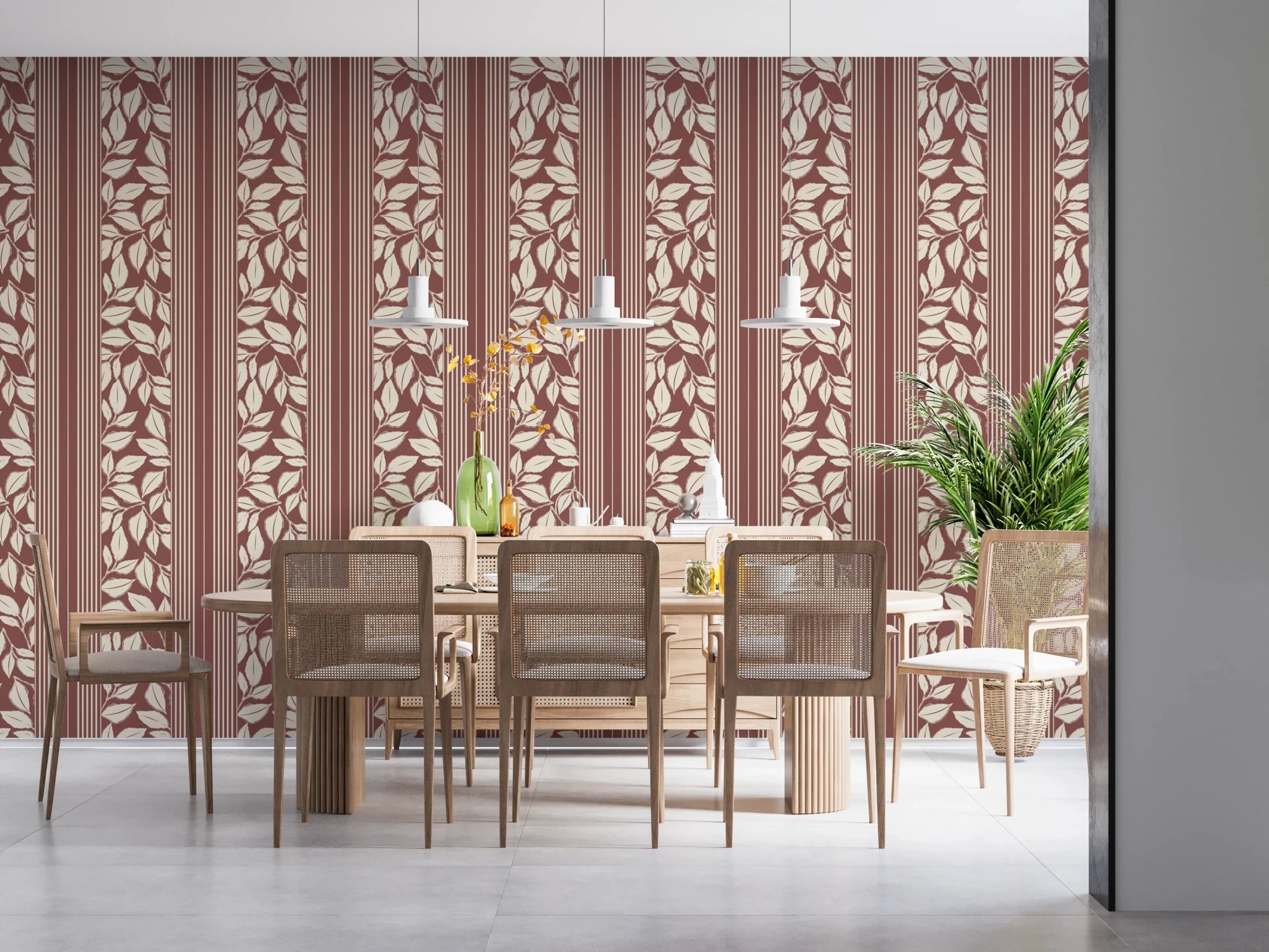 Vintage Trailing Foliage Dark Red Wallpaper⁠