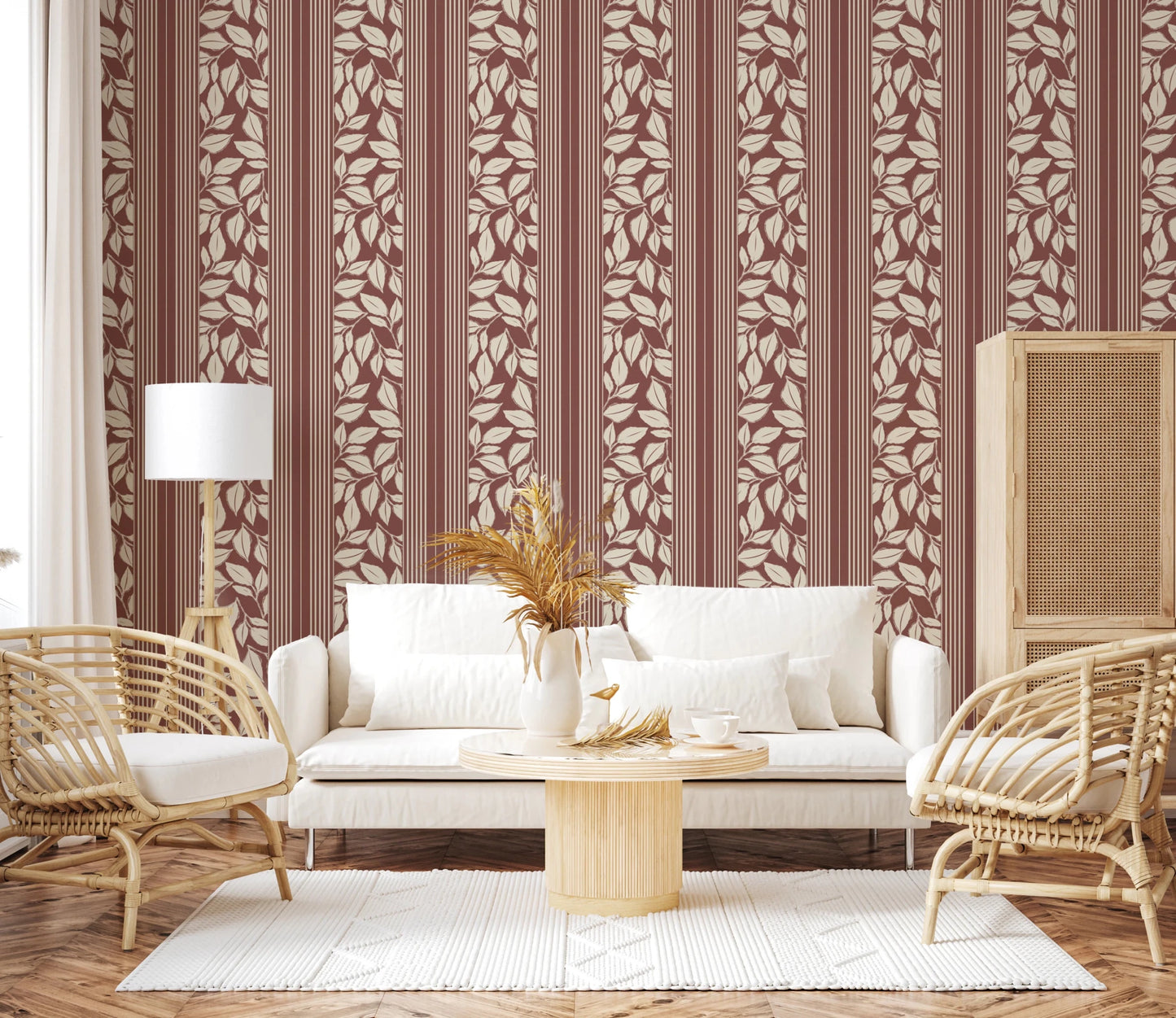 Vintage Trailing Foliage Dark Red Wallpaper⁠