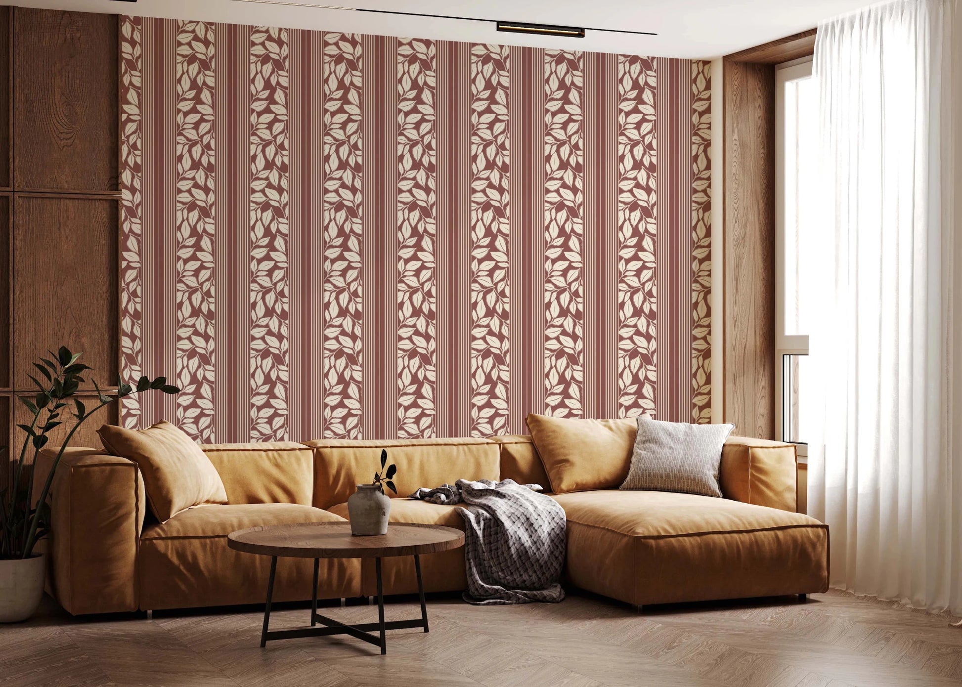 Vintage Trailing Foliage Dark Red Wallpaper⁠