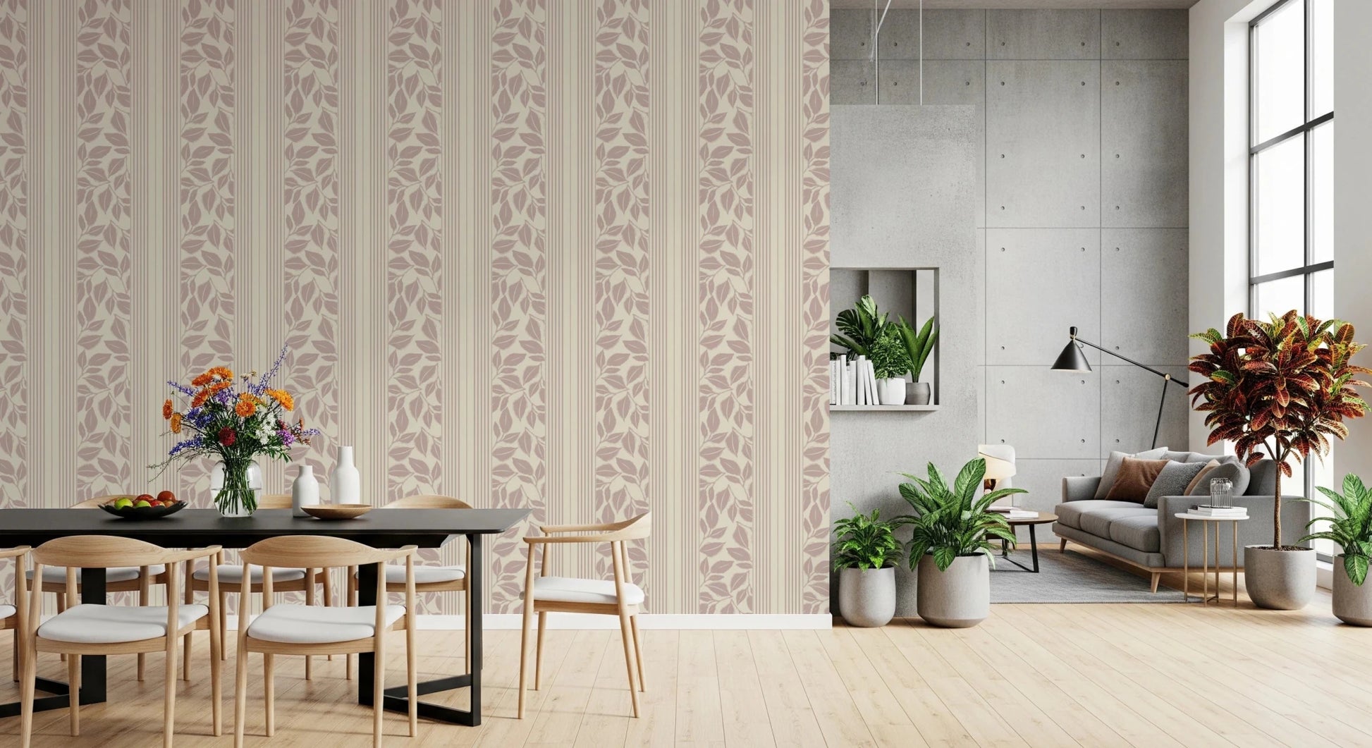 Vintage Trailing Foliage Mauve Wallpaper⁠
