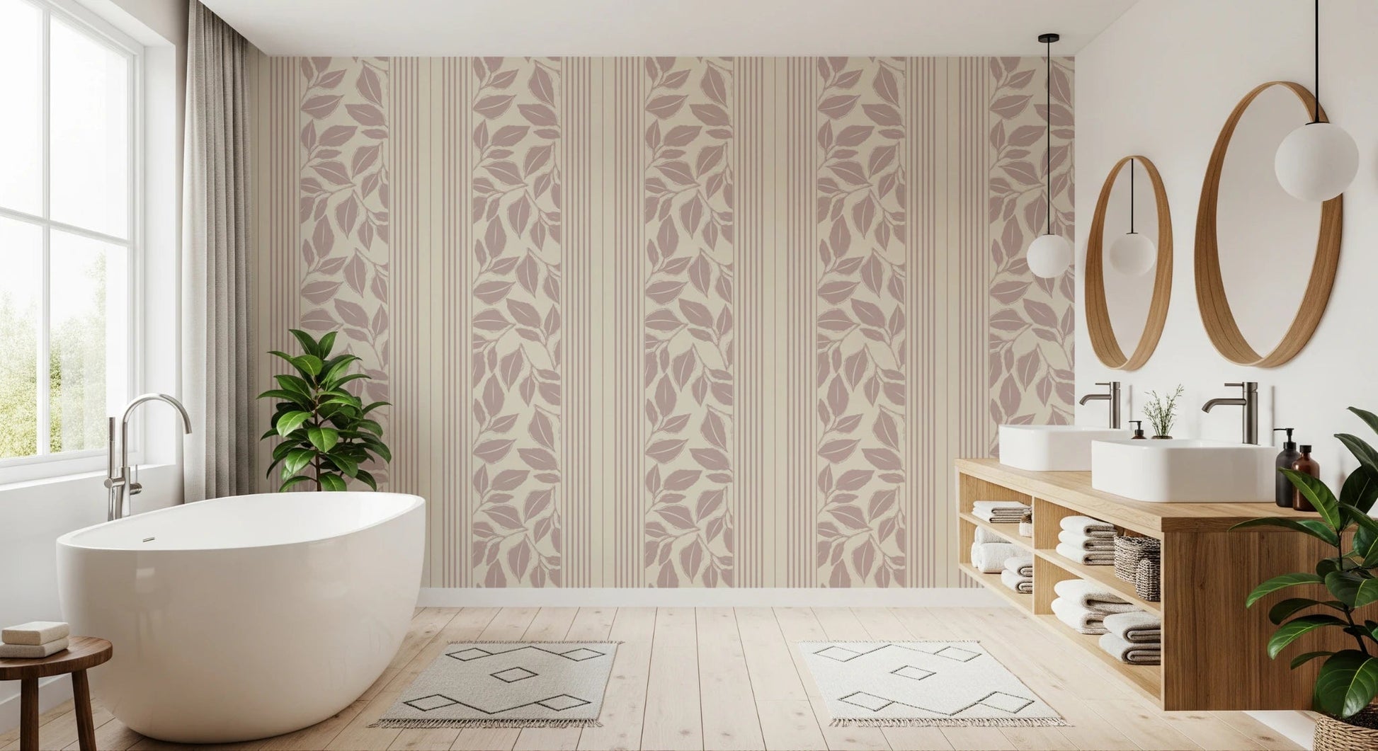 Vintage Trailing Foliage Mauve Wallpaper⁠