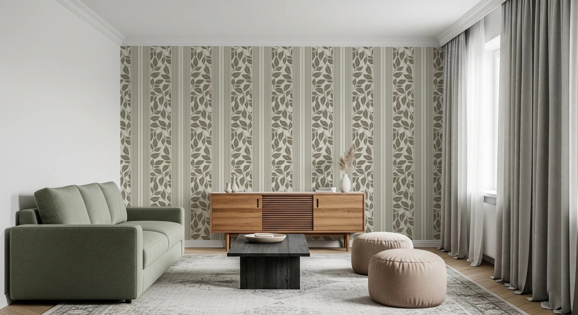 Vintage Trailing Foliage Olive Green Wallpaper⁠